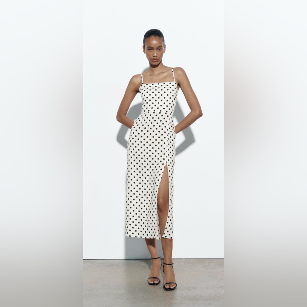 Zara White and Black Polka Dot Maxi Dress